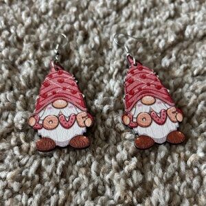 Cute Bearded Gnome Love Earrings - Valentines Wood NWOT